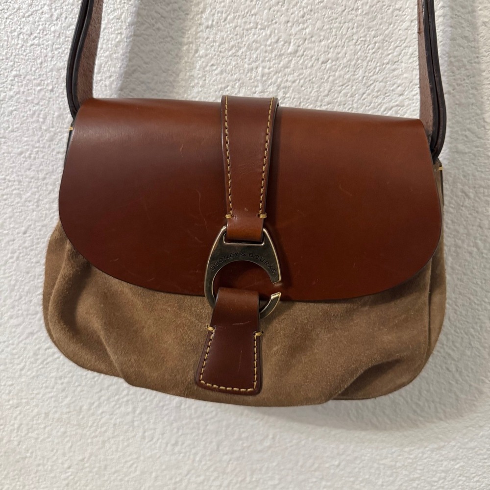 VTG Dooney & Bourke Horseshoe Buckle Brown Suede Leather Crossbody Equestrian - Picture 3 of 10